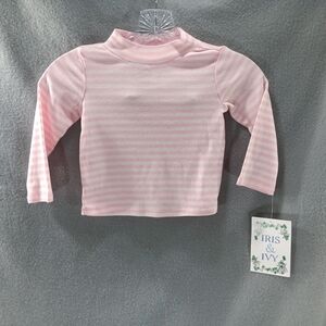 New Iris And Ivy Pink And White Stripe Pullover Shirt Girls Size 3T Long Sleeve